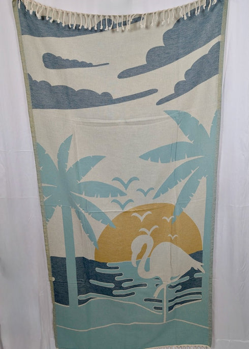 Flamingo Turkish Beach Towel – Tropical Sunset Design, 100% Organic Turkish Cotton, Quick - Dry, 40” x 70” - The Bali Market